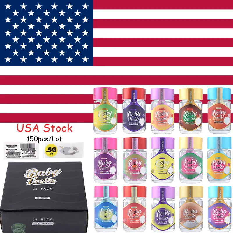 Stock In USA Baby Jeeter Preroll Bag 5 Packs Container E Cigs prerolling paper high potency Infused with liquid diamond cone paper labels box packaging 150pcs Per Lot