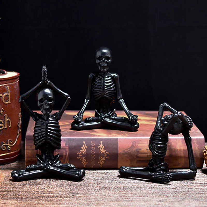 Statuette Scheletro Yoga In Resina - Set 4 Pezzi, Decorazione Spirituale Per Casa, Mensole, Ufficio, Stile Retrò E Meditativo