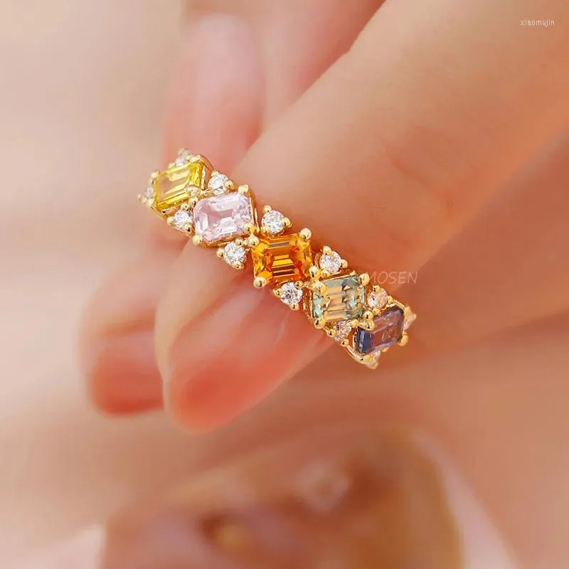 Cluster Rings Candy Color Geometric Open Pave Zircon Finger For Women Charm Wedding Bands Stackable Jewelry Wholesale