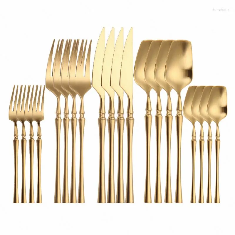 Derenwaren Sets 20 PCS MATTE TABLE TRAIRE Keuken Tea Coffee Golden roestvrijstalen set Fork lepel mes Drop