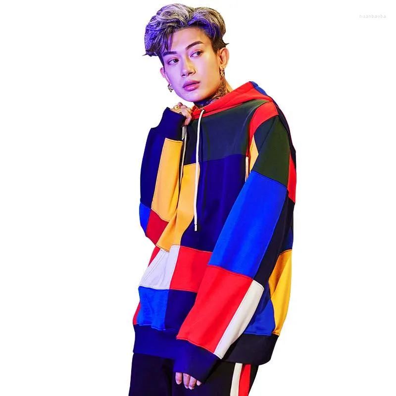 Hommes Hoodies Automne Hiver Mode Hip Hop Plaid Couleur Hommes Casual Sweat Lâche Baggy Streetwear Pull Veste Homme Vêtements