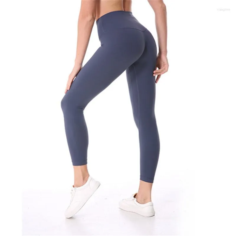 Calça ativa ioga slim leggings feminino treino de fitness de cor sólida Legging elástico ultra alta cintura lápis Leggins esportes