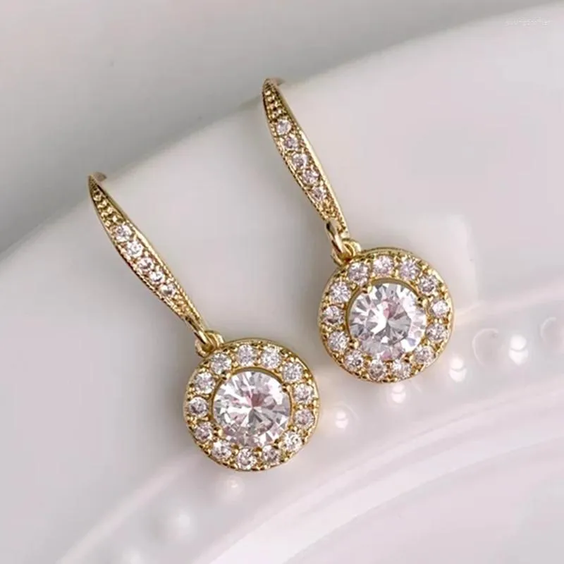 Boucles d'oreilles pendantes mode belle avec Zircons brillants gouttes en métal plaqué jaune pour les femmes Souvenirs de mariage bijoux exclusifs