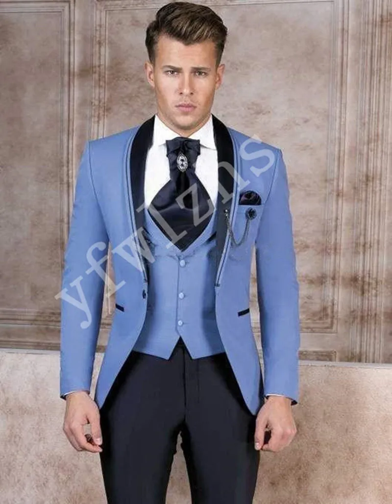 Custom Made Men past een knop bruidegom Tuxedos Shawl Rapel Groomsmen Wedding/Prom/Dinner Man Blazer Jacket broek Vest W815
