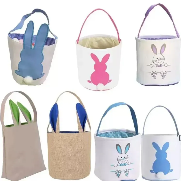 Easter Eggs Hunt Basket Festive Canvas Bunny Bags Rabbit Fluffy Tails Tote Bag Party Celebrate Decoration Gift Toys Handbag tt1227