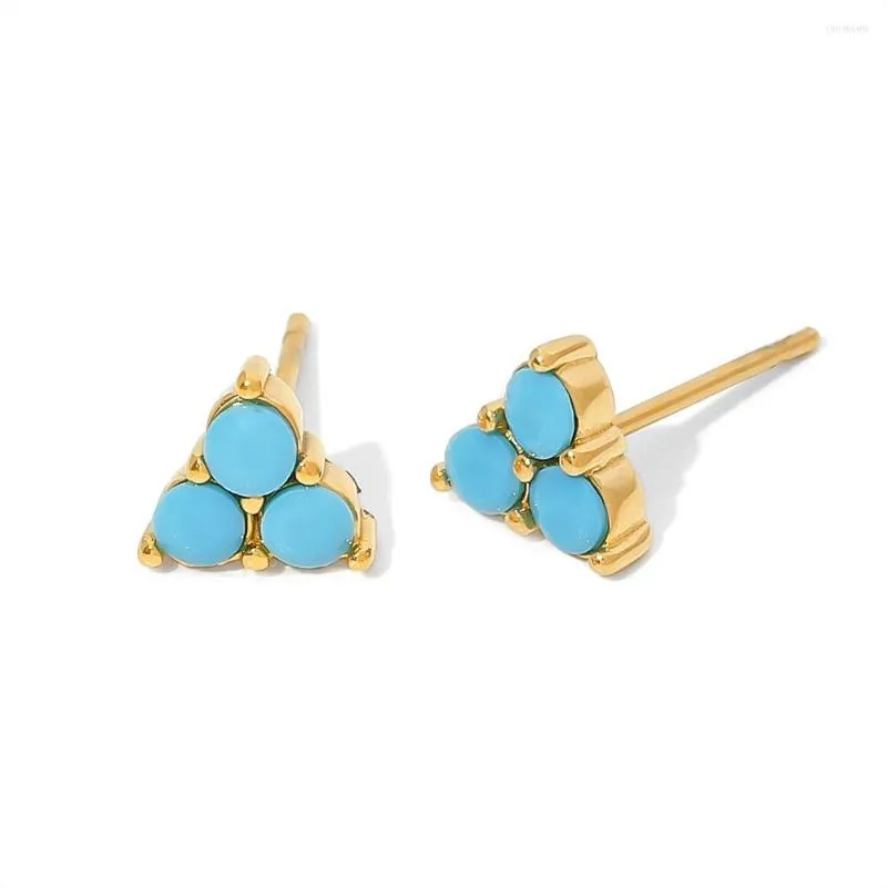 Boucles d'Oreilles Vintage Oreille Plaqué Or 18K Acier Inoxydable Pour Femme Hypoallergénique Ensembles Rétro Turquoise Incrusté Forme Triangle