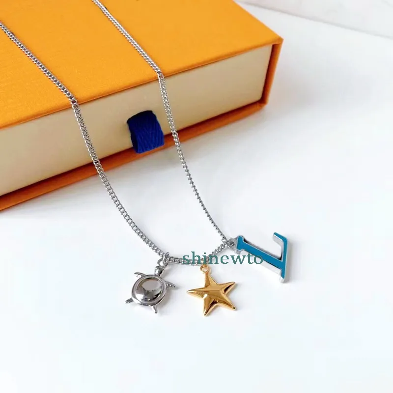 Europa Amerika Fashion Style Aquatics Necklace Men Lady Women Silver-Colour Metal With Email V Initialen Turtle Starfish Pendant Chain M00280