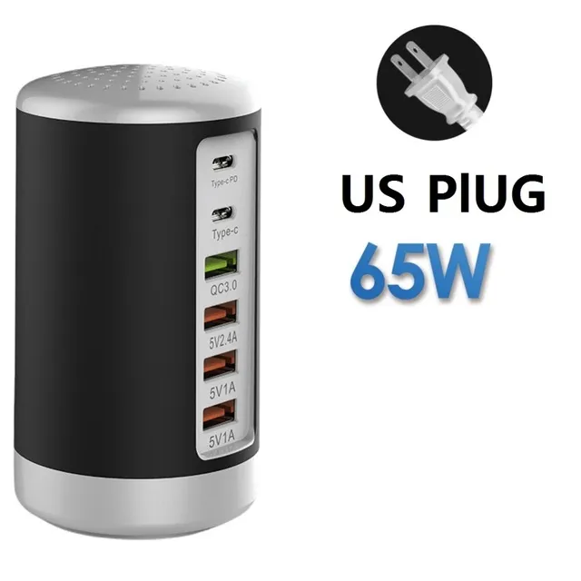 Multi-poort USB-lader, 65W 6-poort USB snellader met intelligente Multi-poort USB-lader, 65W 6-poort USB snellader met intelligente