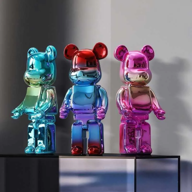 Decorative Objects Figurines 26cm Plating Bearbrick 400 Statue Gradient Bear Brick Sculpture Figurines Resin Y2k Ornaments Living Room Home Decor T221227