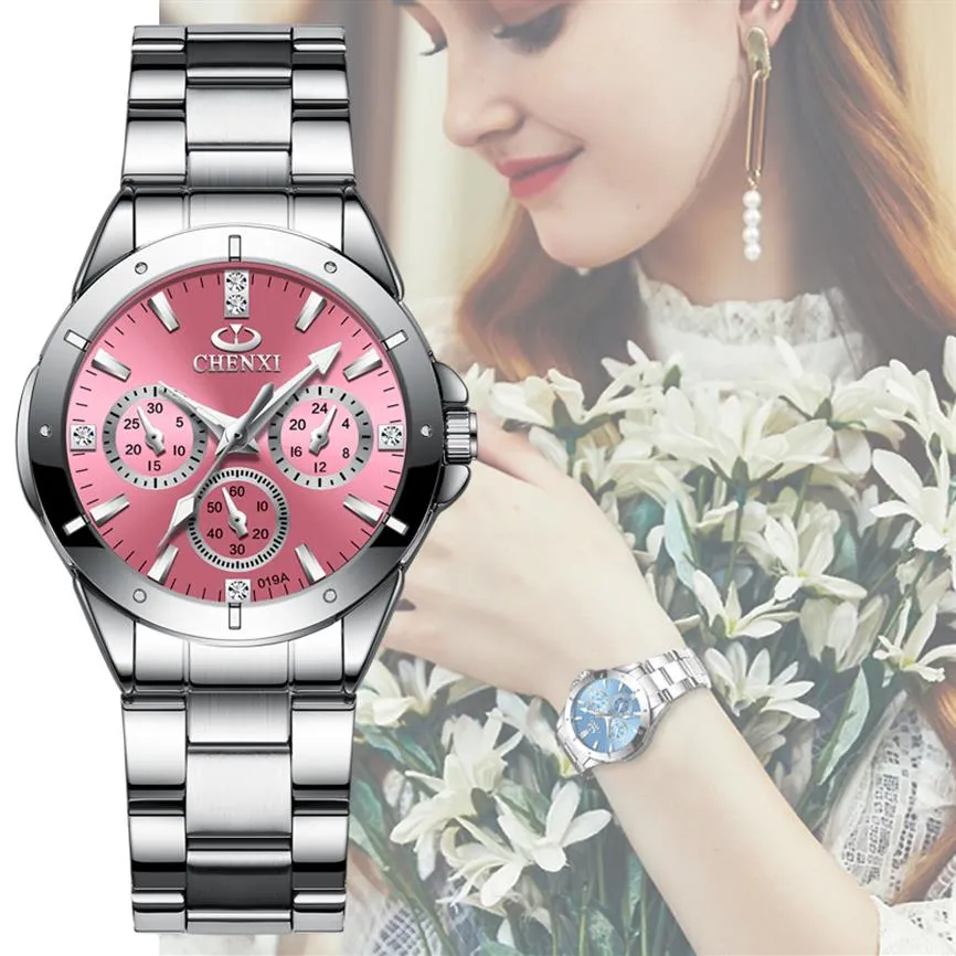 CHENXI 019A femmes mode montres de luxe femmes montres à Quartz dames de luxe strass cadran horloge étanche Reloj Muj262U