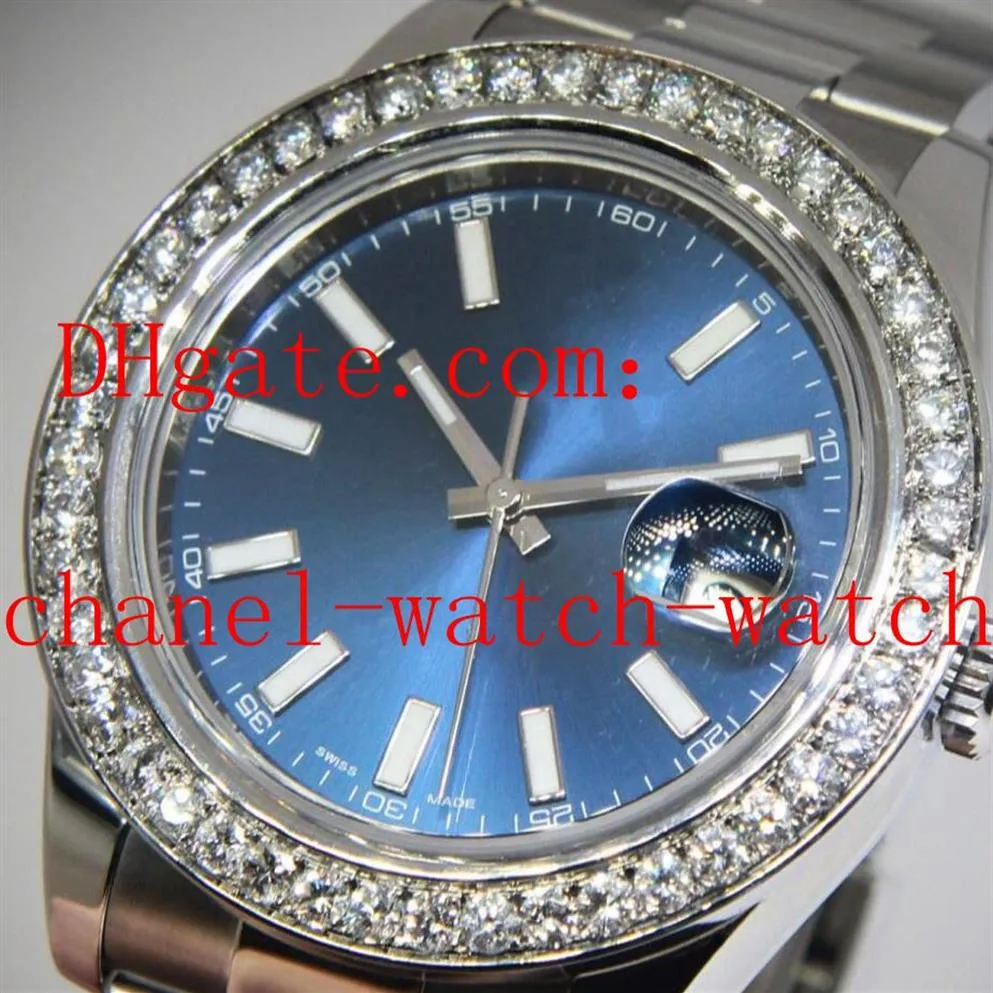 Haute Qualité 41mm 116300 Automatique Machines Montre Datejust II Acier Diamant Lunette Cadran Bleu Montres-Bracelets235h