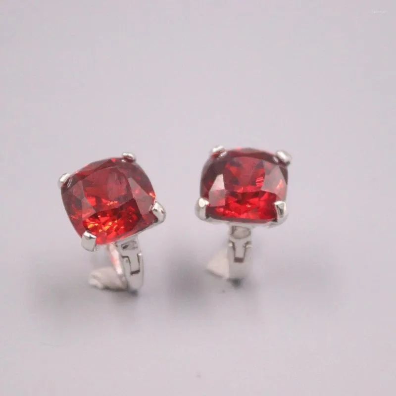 Brincos de argolas feitas à mão S925 Sterling Silver Breating Red Gem Personalidade Bohemian Etnia Rubi Charm Square