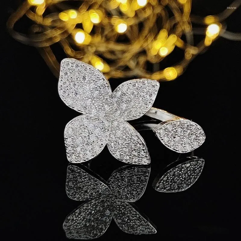 Кластерные кольца Продажа модные роскошные лепестки серебряный цвет Симпатичное модное кольцо Дубай для девочек любовные вечеринка подарки подарки оптом R5433
