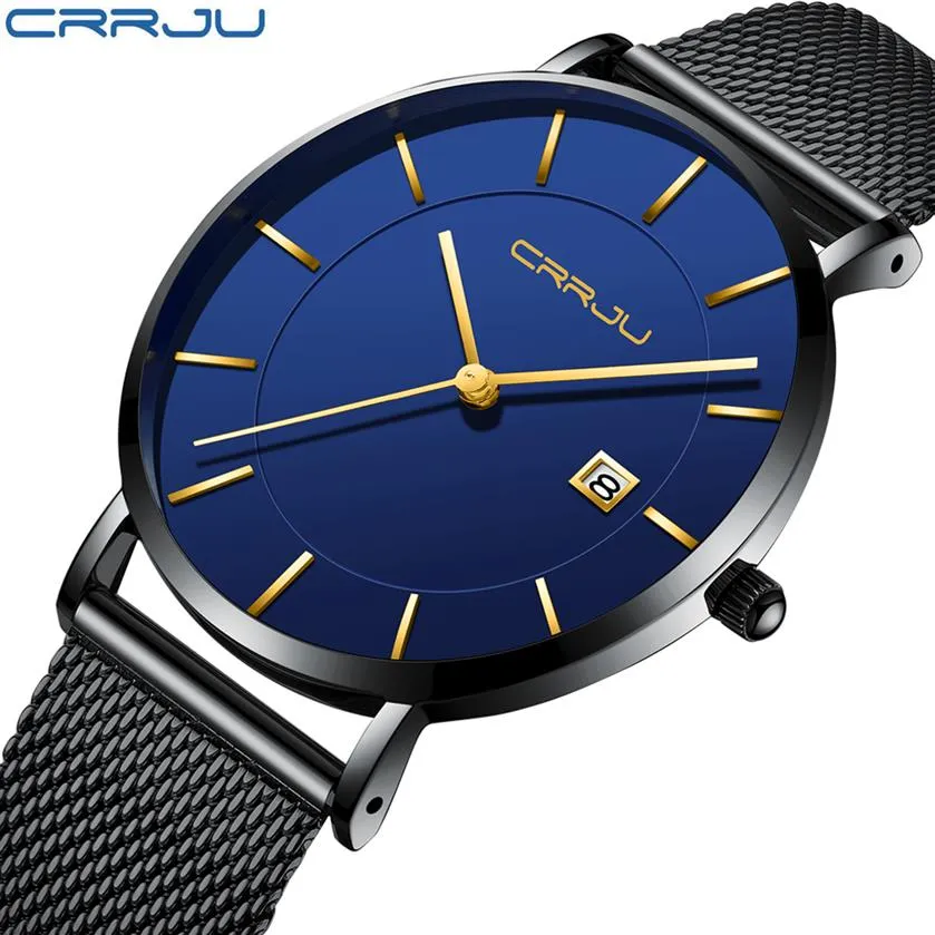 Montres de sport pour hommes CRRJU Top Marque De Luxe Homme Classique Cadeau D'affaires Bracelet En Maille Montres Relogio Masculino Mens Date Cl311g