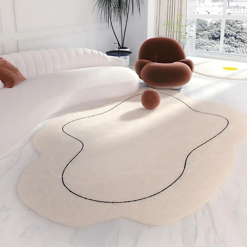 Tappeti Francese Crema Peluche Ispessito Tappeto Soggiorno Irregolare Beige Soffici Tappeti Decorazione Camera da letto Tappeto Tappetino antiscivolo