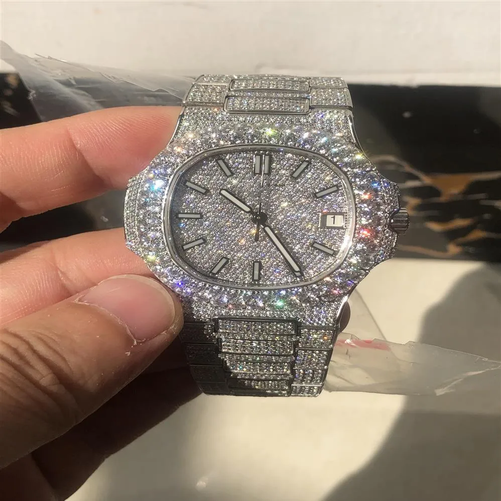 Ограниченные мужские полные алмазные алмазные механические часы Swiss Movement Sapphire Glass Original Box Сертификат228Y