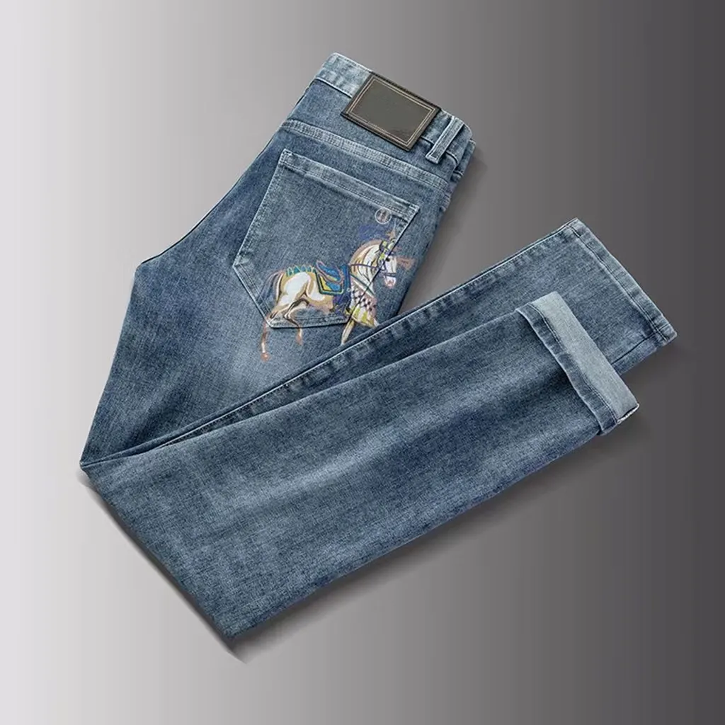 Designer män jeans paige jeans mode lyx tryckt nya smala små fot casual raka byxor