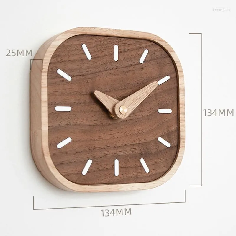 Wall Clocks Nordic Black Walnut Minimalist Desk Clock Bedroom Living Room Decoration Solid Wood Quiet Hanging Watch