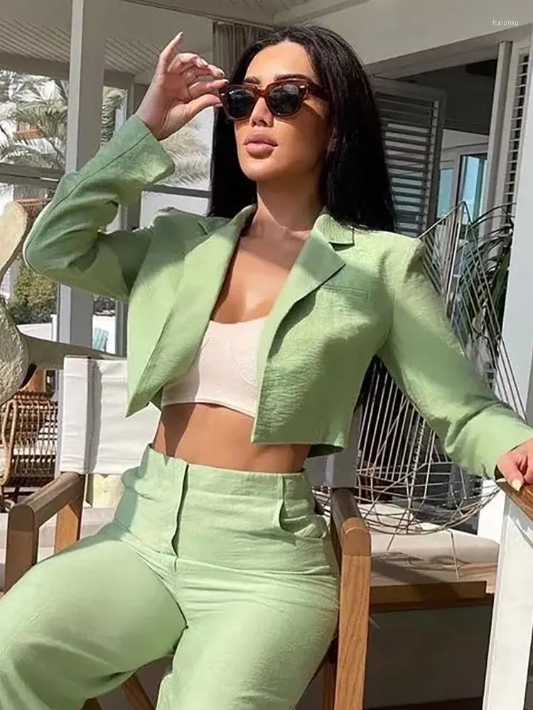 Kvinnors kostymer Evefer v￥rflickor Fashion Backless Lace Up Green Short Slim Blazers Womens Long Sleeve High midje Summer Solid Jackets