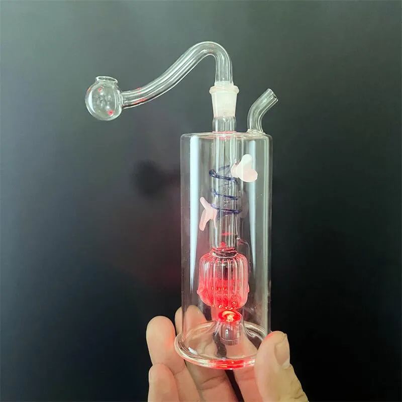 Mini tubos de água de bongudo de vidro de vidro Reciclador Dab Rig LED Light Hand Golheh grossa Glass de vidro de pirex gonzas pequenas com bongues com queimador de óleo de 10 mm e mangueira