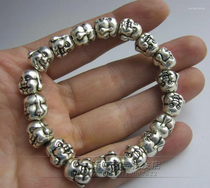 Bangle Buddha Head Miao Bracciale in argento Gioielli per uomo e donna Perline a mano Corde del Buddha Maitreya per stare al sicuro