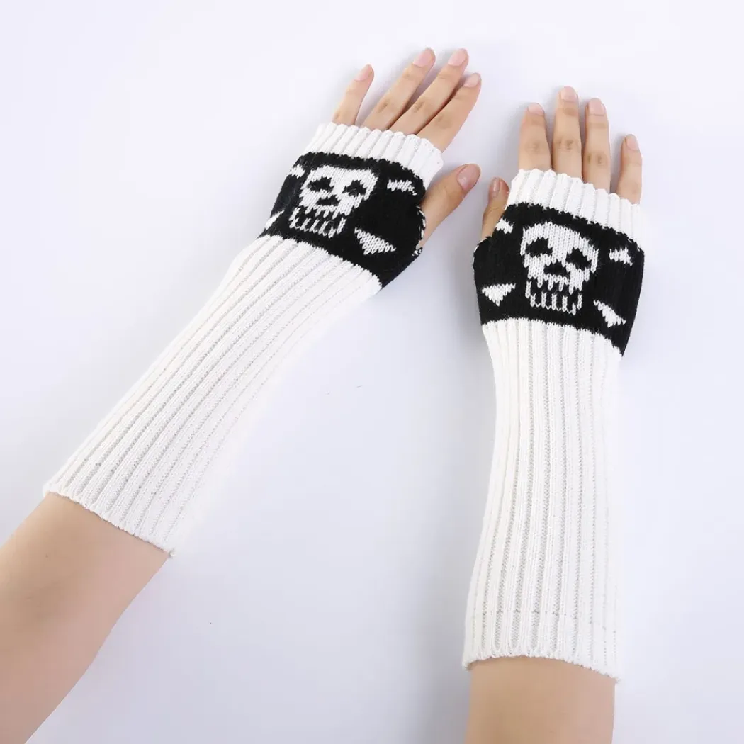 Halloween Punk Gloves Party Supplies Unisex Skeleton Skull Half Finger Gloves Glow In The Dark Fingerless Stretch Knitted Winter Mittens Wholesale EE