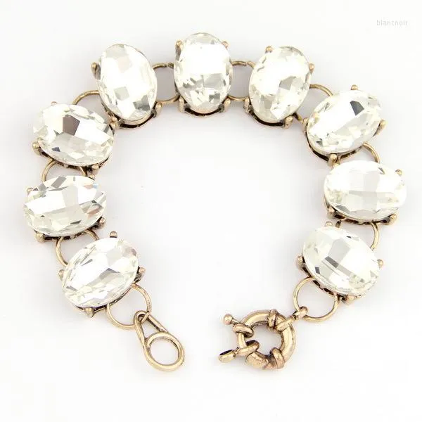 Bracelets de link Crystal ponto oval pulseira moda jóias de pedra de vidro grande para mulheres