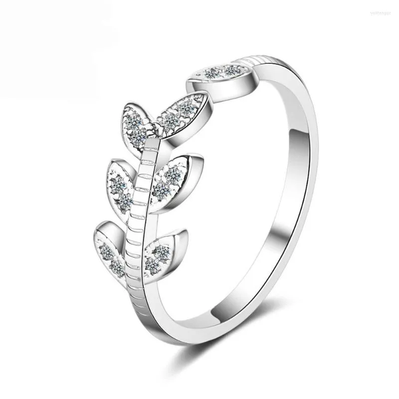 Anneaux de mariage charme feuilles réglable 925 bijoux en argent pour les femmes cadeaux de fête cubique Zircon pierre mariée bande anneau ouvert cadeau