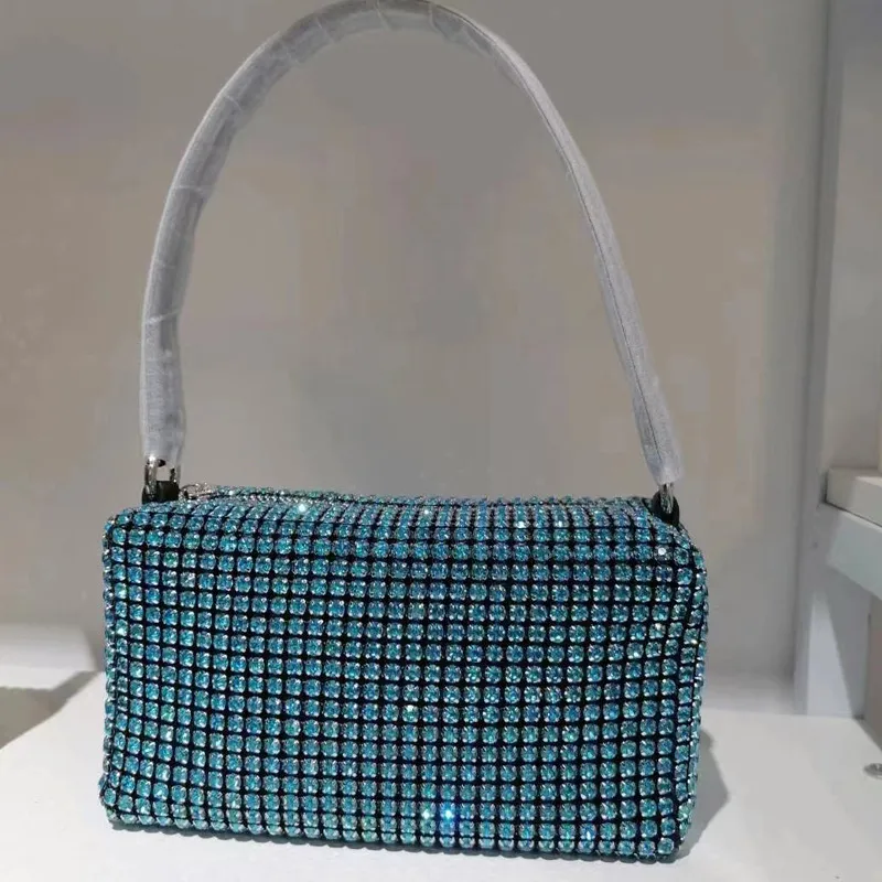 Sacs à bandoulière en cristal strass pour femmes, sac à main scintillant, Mini poignée supérieure, chaîne en maille, pochette pour fête