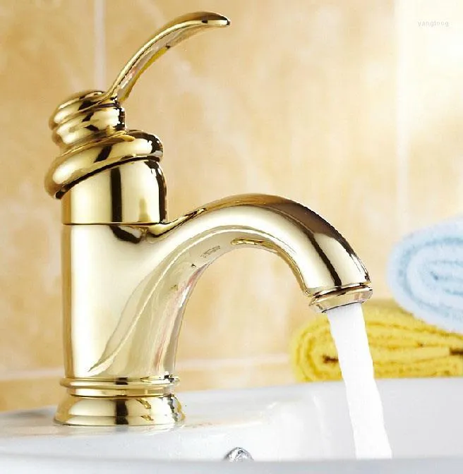 Смесители раковины ванной комнаты полированного золота латун