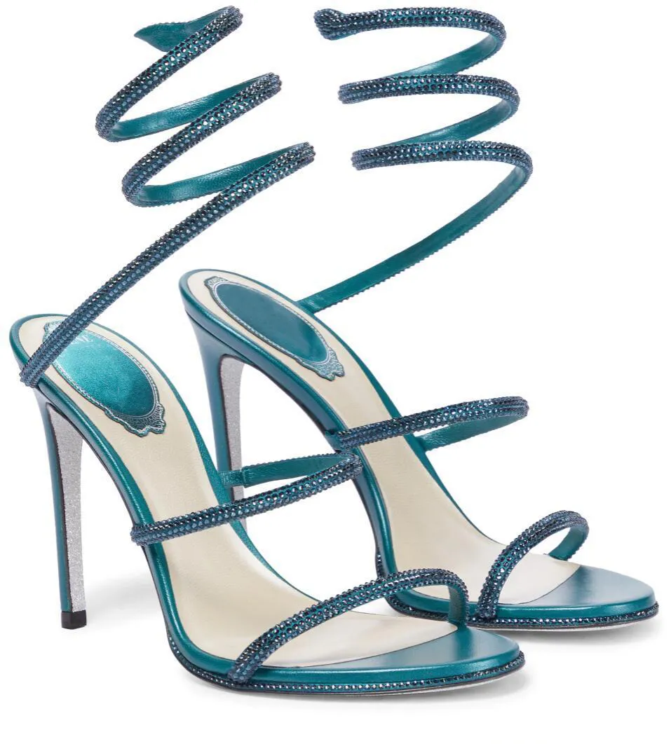 Elegante da sera Rene Chandeler Sandali Scarpe Perline Crystal Strappy Tacchi a spillo Perfect Summer Lady Sexy Caovillas Gladiator Sandali EU35-43