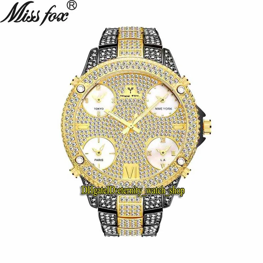 Missfox Eternity V305 Hip Hop Fashion Mens Watches 51mm Cz Diamond Inlay Multi Dial Quartz Movement Men Watch Iced Out Diamonds Be255Z