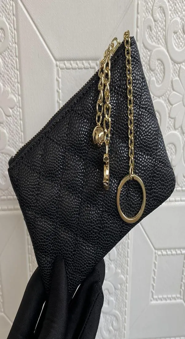 Woman Coin Purse Cowhide Clutch Zipper Passport Bag Caviar Card Bag Grid Pattern Top Luxury Designer Key Chain Buckle Sheepskin Wa9167628