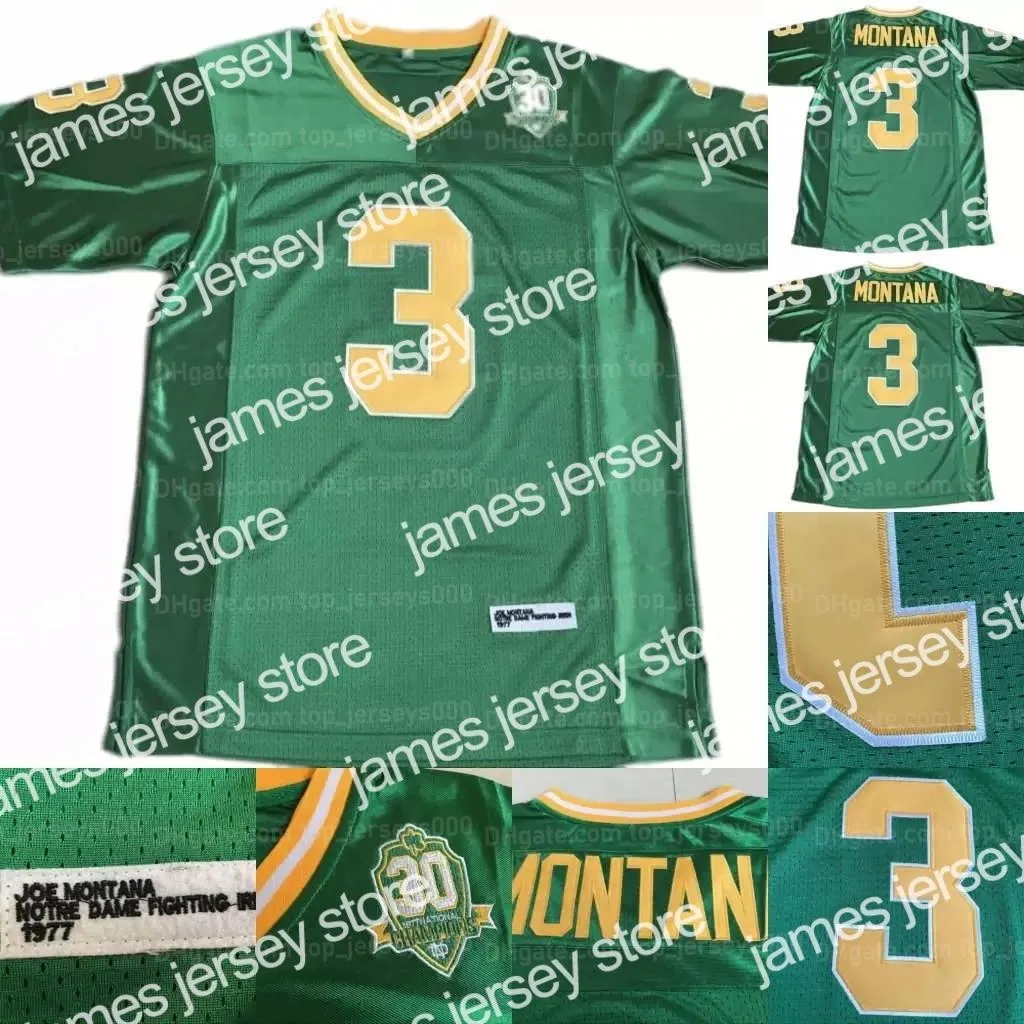 Nouveaux maillots de football James Men's 3 Joe Montana 1977 NCAA College Football Jersey Notre Dame Fighting Irish Jerseys cousu vert S-XXXL qualité supérieure