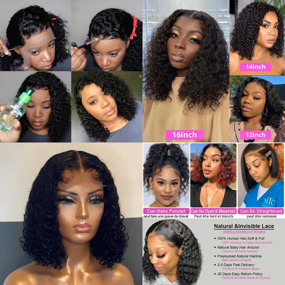 Lace Wigs Deep Wave Frontal Wig Short Bob Wig Lace Front Human Hair Wigs For Black Women Brazilian Human Hair Water Wave Lace Front Wig 221216