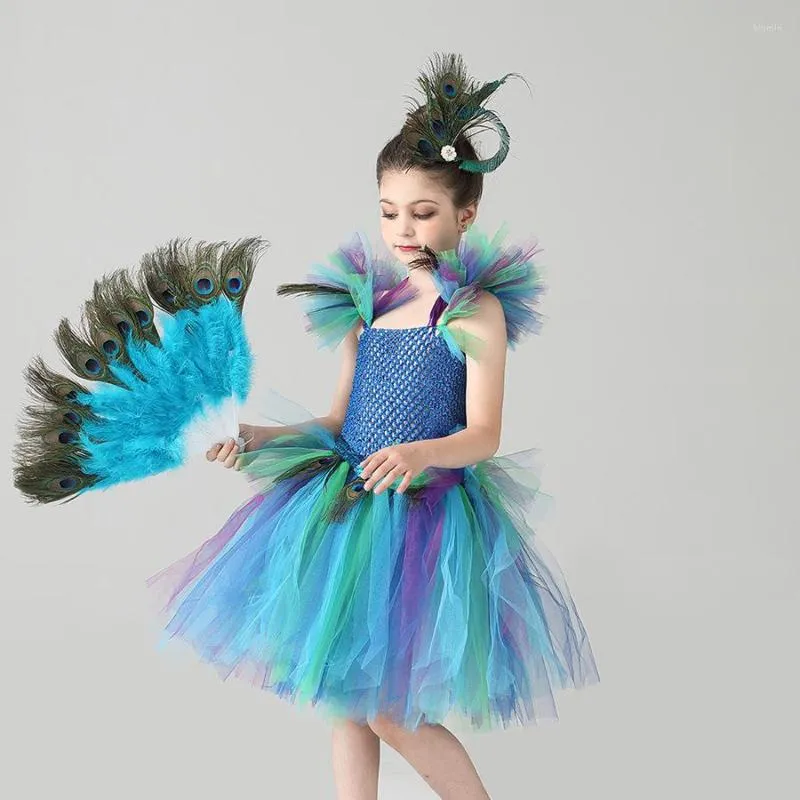 Vestidos de niña, vestido tutú de pavo real para niñas, disfraz de plumas,  disfraz de Carnaval elegante para niños, disfraz de Purim para fiesta de