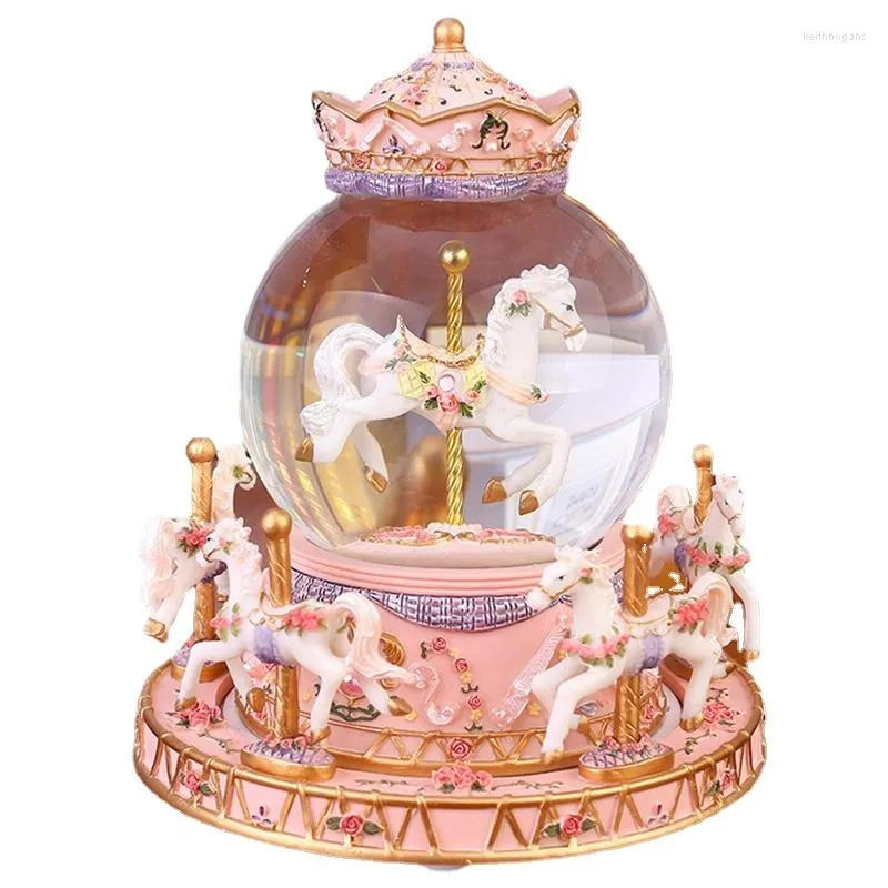 Decoratieve beeldjes Snowball Merry-Go-Round Music Box Crystal Ball Jaar verjaardag voor vrienden om Princess Little Girl te sturen