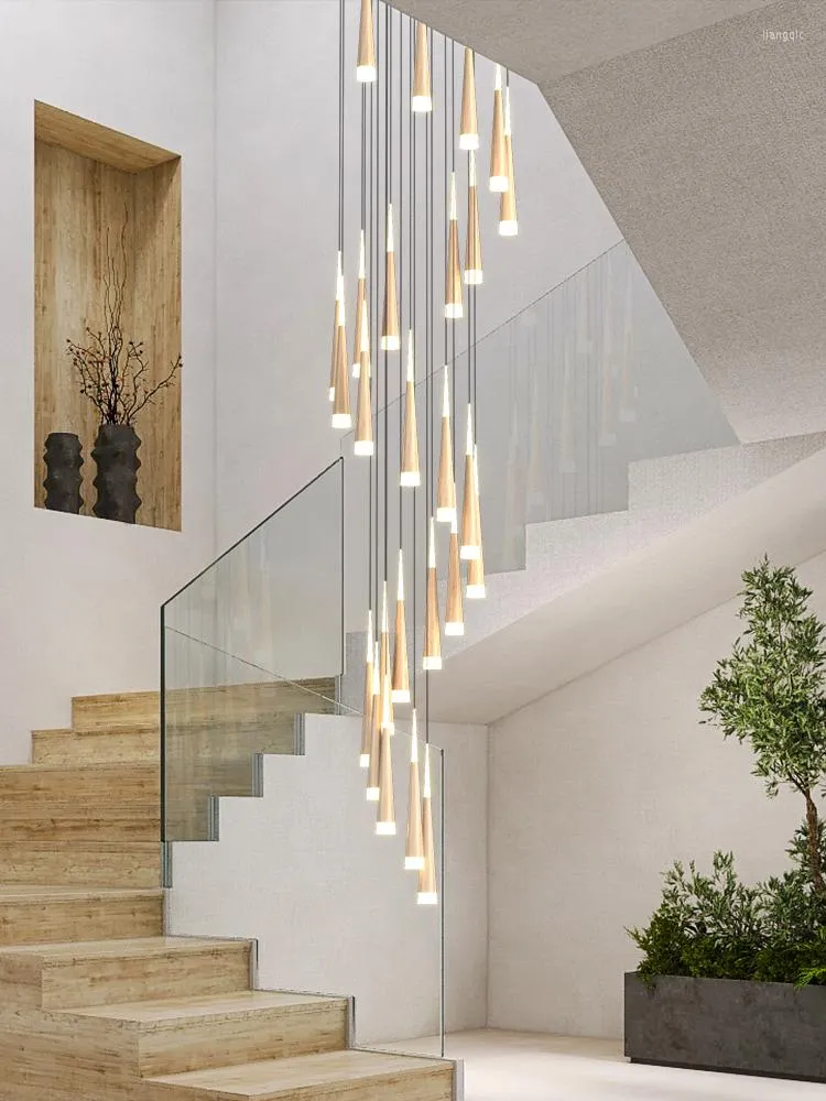 Kronleuchter Nordic Duplex Treppe Anhänger Lampe Moderne Einfache Villa Luxus Drehtreppe LED Wohnzimmer