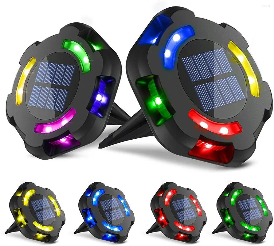 Solar Ground Lights Bright 12 LED Garden Outdoor Multi-Color Disk Waterproof Landscape Lighting