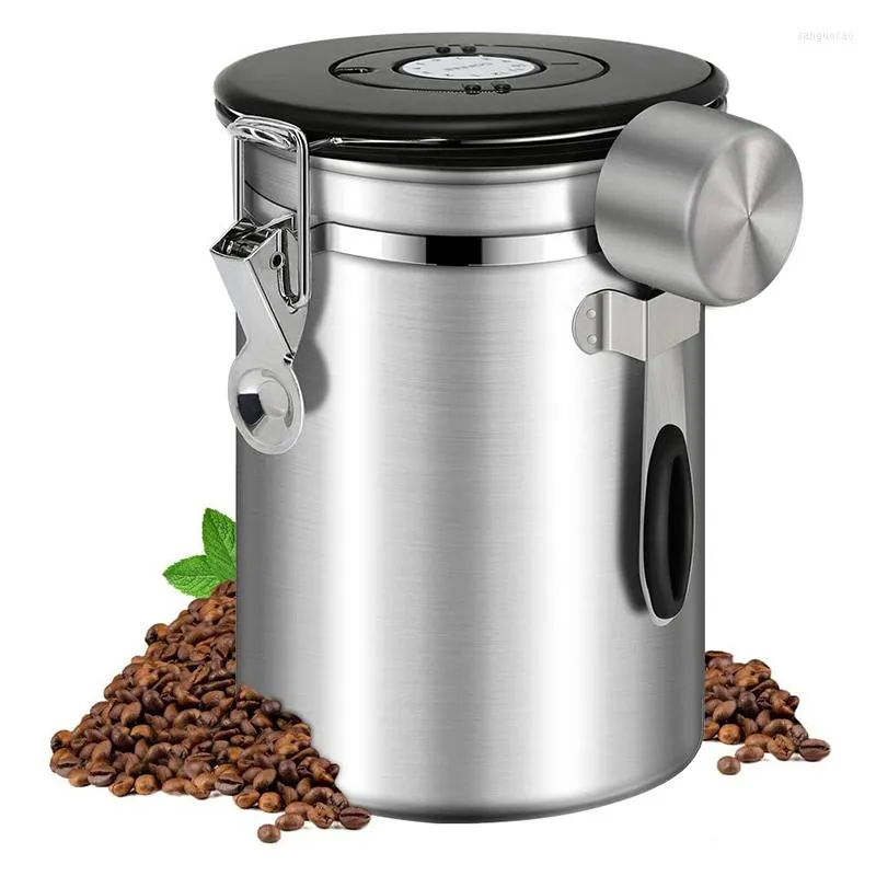 Storage Bottles Stainless Steel Exhaust Valve Canister Sugar Coffee Bean Kitchen Sealed Can Vacuum Jar Food Tea Container Pot Home