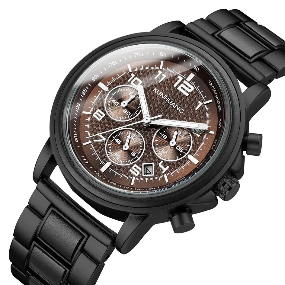 Lyxvarumärke Mens Wood Quartz Wrist Watch Men Sport Waterproof Watch Man Chronograph Träklockor218j