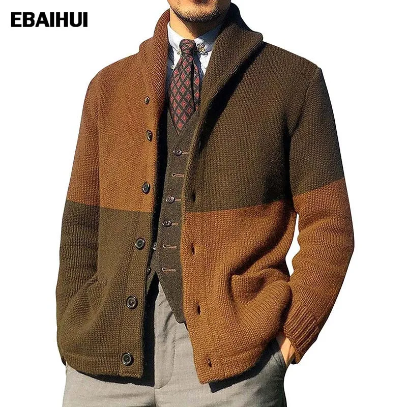 Ebaihui Mens Sweater 2023 Весна и осенние вязаные свитера Мужские лоскутные камеры с длинными рукава