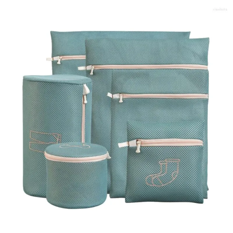 Laundry Bags Zipper Mesh Embroidery Folden Washing Bag Machine Bra Pock Storage Organization For Home Office Traveling