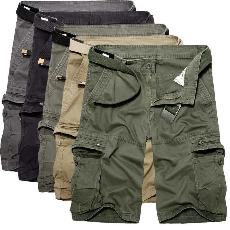 Męskie szorty wojskowe Cargo letnie zieleń wojskowa bawełniane spodenki męskie luźne spodenki z wieloma kieszeniami Homme Casual spodnie bermudy 40