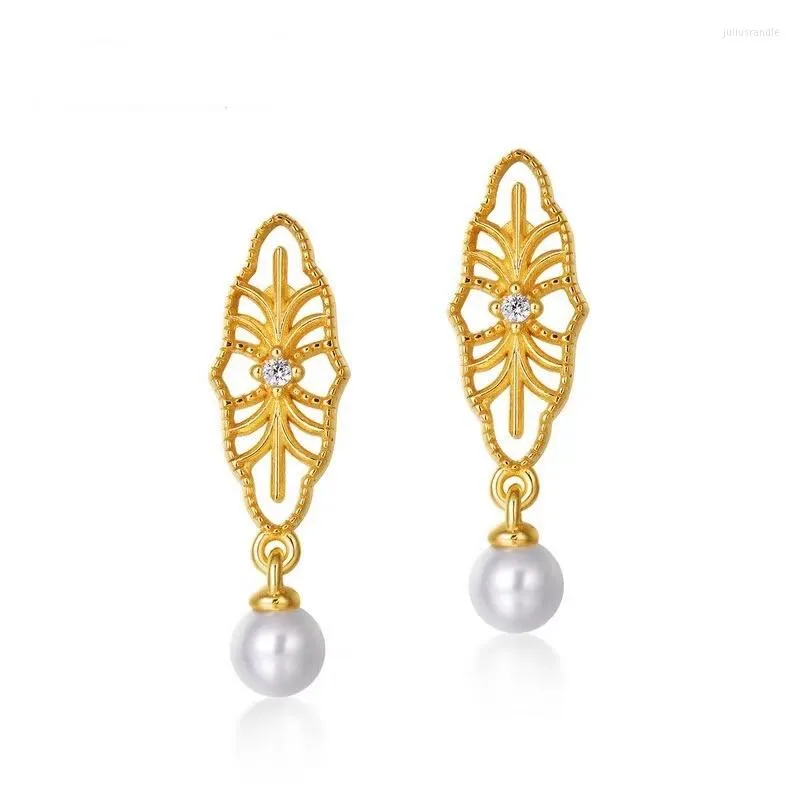 Dingle ￶rh￤ngen klassisk p￤rla stud f￶r kvinnor vintage tr￤d blomma form s925 silver ih￥lig geometrisk eaalobe piercing ￶rh￤nge smycken