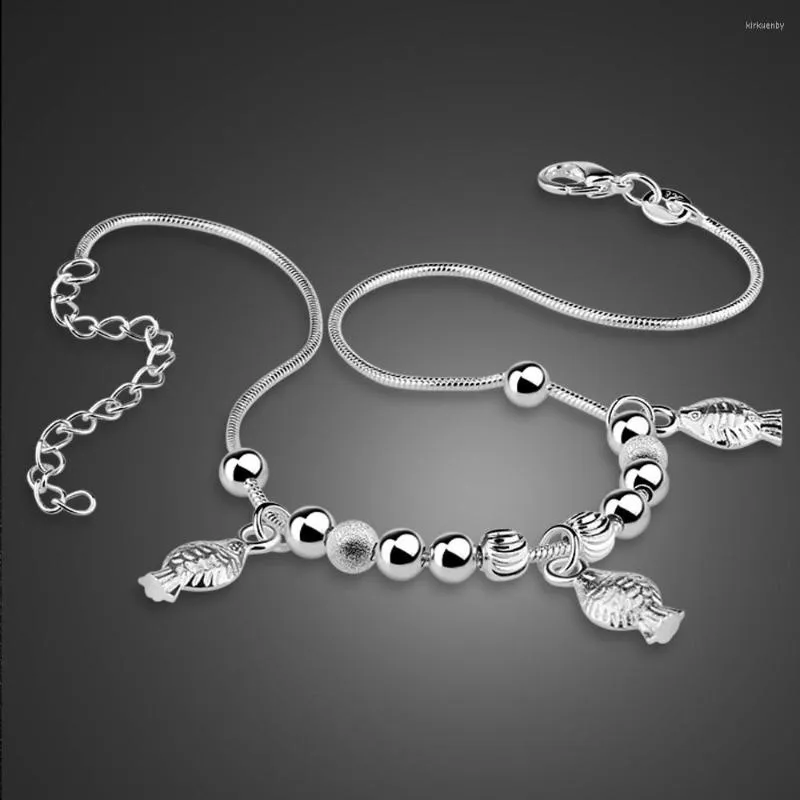 Bracelets de cheville mignon femmes fille 925 en argent Sterling poisson pendentif pied bijoux été plage pieds nus sandales Bracelet cadeau