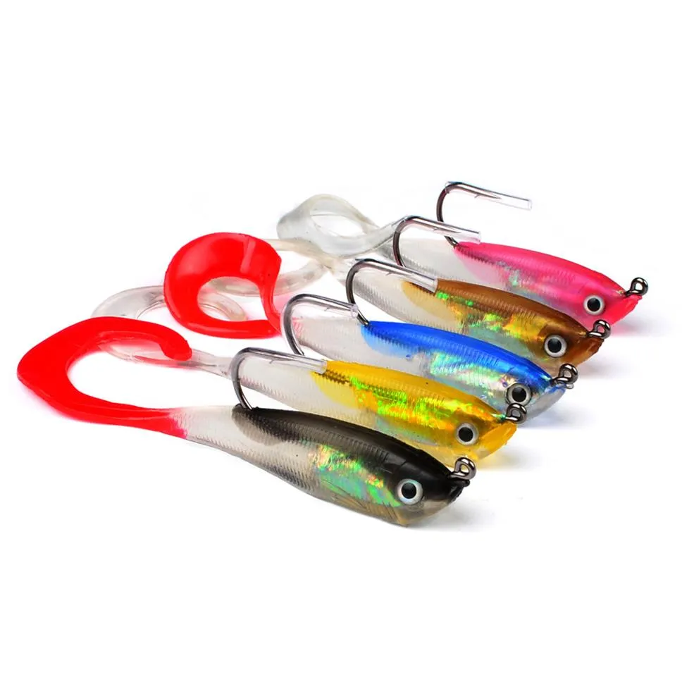 Fishing Lure Tackle with Lead catfishe Artificial 5PCS Soft Bait with JIG Hook 5 Color 10cm-3 9 Fishing Bait 14 7g-0 52oz2913