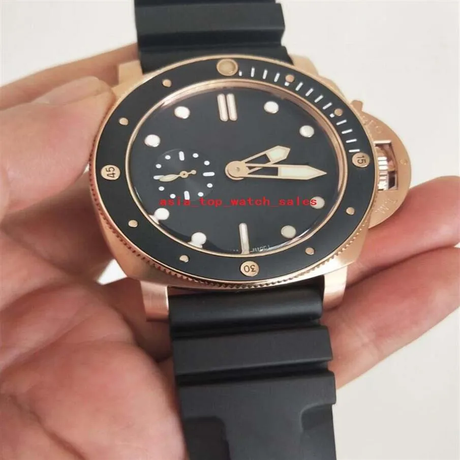 Klasyczna super wysokiej jakości zegarki dla mężczyzn Cal 2555 Automatyczny ruch 47 mm ceramika ramka automatyczna data Rose Gold Case czarna guma 219a