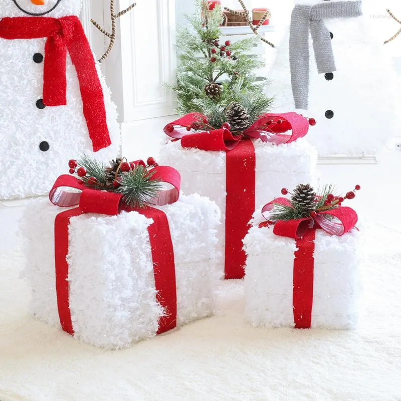 Décorations de Noël 3 pièces/ensemble décoration lumière LED boîte-cadeau pour la fenêtre de l'arbre à la maison