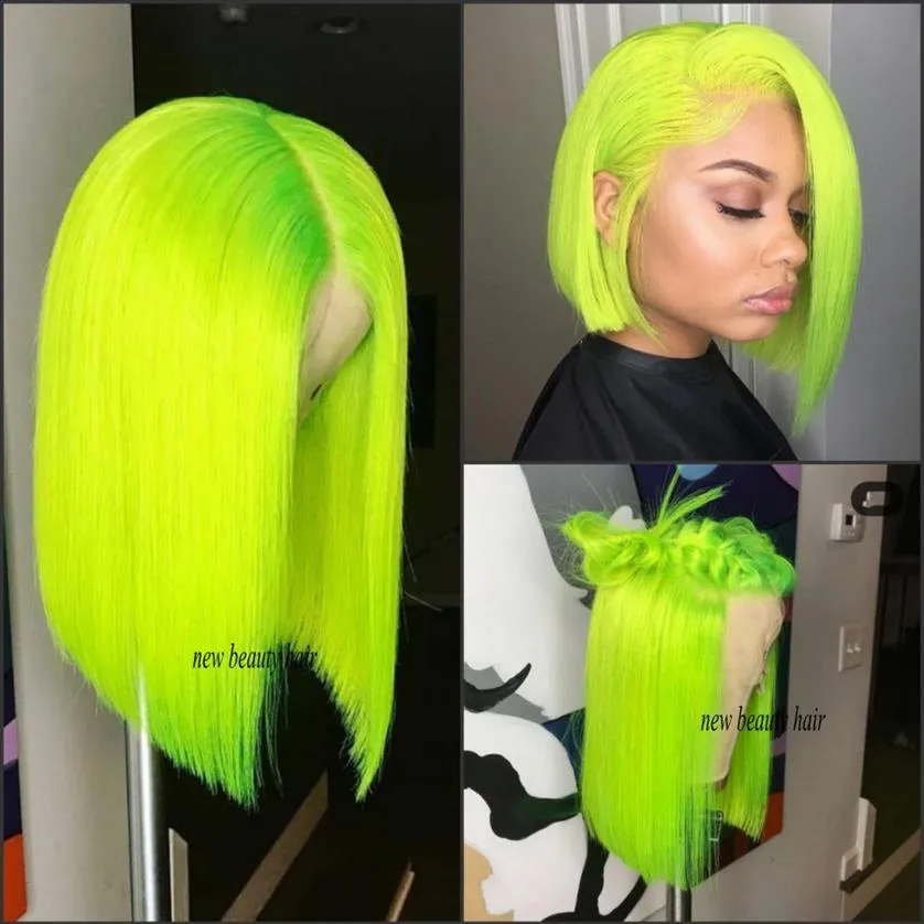 Fashion cheap brazilian full Lace Front Wigs Green short bob wig For white black Women Heat Resistant straight Synthetic cosplay W224c